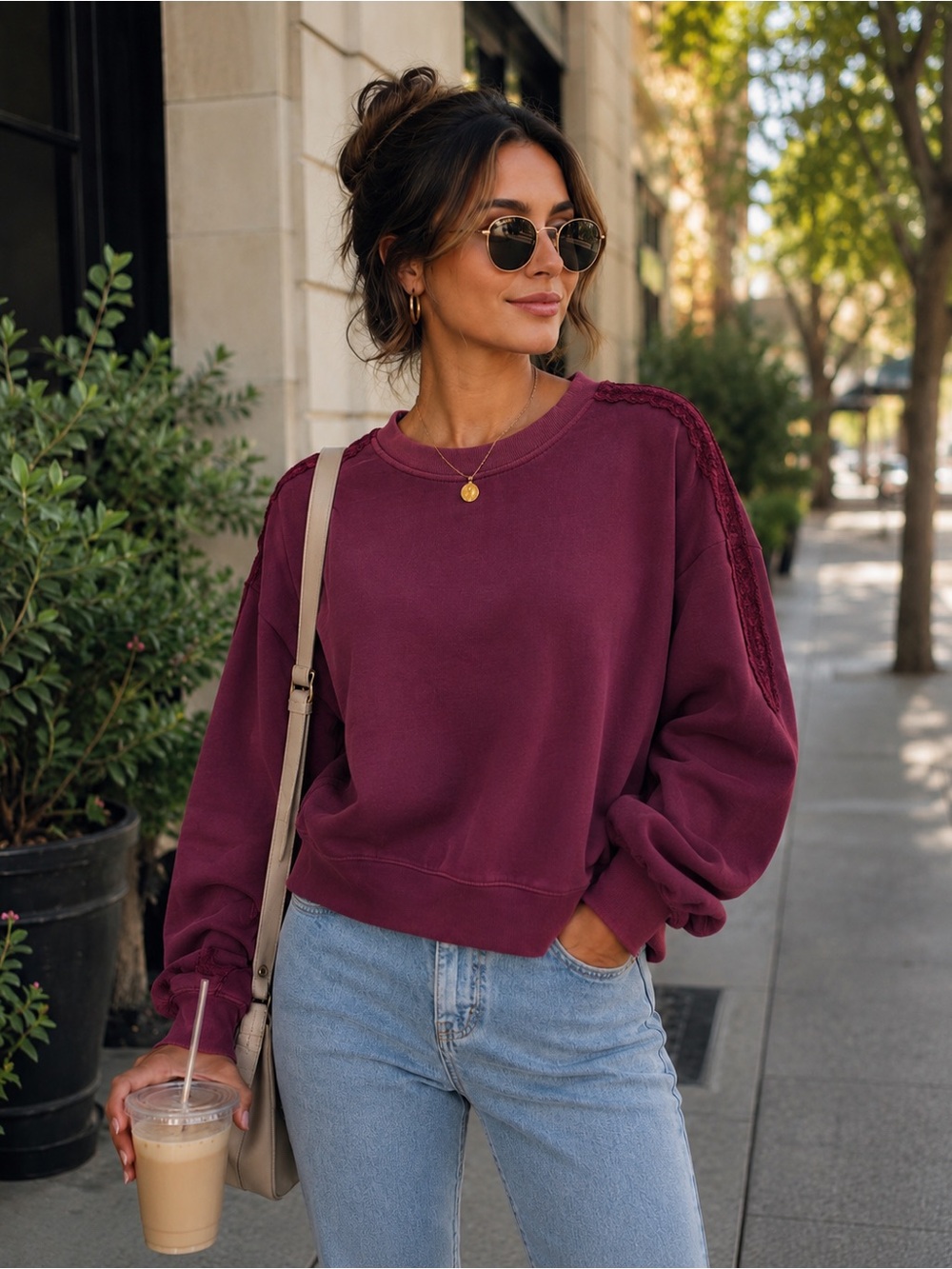 74A. Target Maroon Crewneck Sweatshirt with lace trim